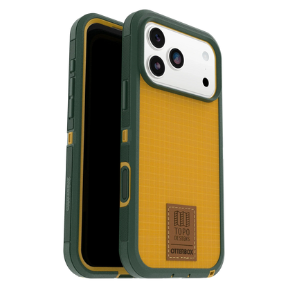 Front and back view of OtterBox x Topo Designs Defender Series Pro XT for MagSafe in "iPhone 17 Pro Max Case" size.