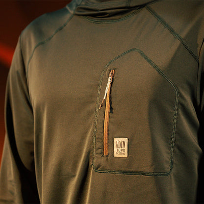 General on model detail lookbook shot of Sun Hoodie - Men's in "Dark Pine"