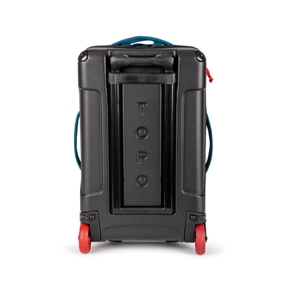 General shot of molded back panel on the Topo Designs Global Travel Bag Roller durable carry-on convertible laptop backpack rolling suitcase in Navy blue.