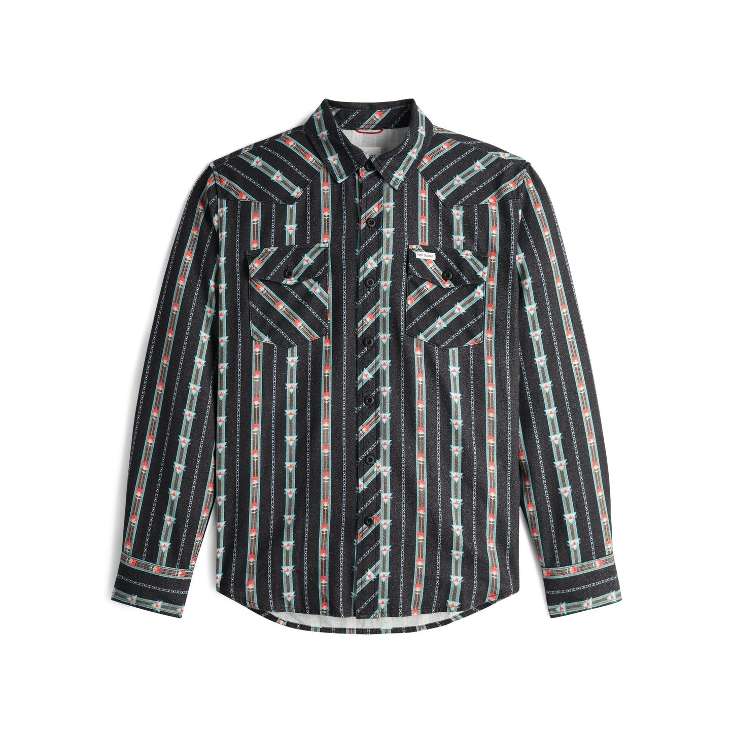 Front View of Topo Designs Mountain Shirt Long Sleeve - Men's in "Mountain Angle Black"