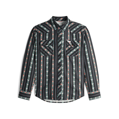 Front View of Topo Designs Mountain Shirt Long Sleeve - Men's in "Mountain Angle Black"