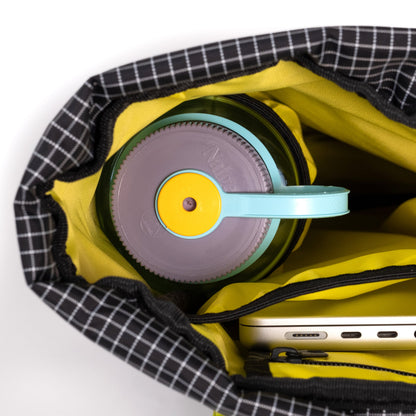 General Detail shot of Topo Designs Cosmos Backpack in "Aura / Black"