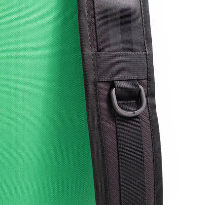 General detail image of strap hooks on the straps on the back of the Topo Designs Klettersack Classic vintage-inspired rucksack backpack in "Alpine Meadow".
