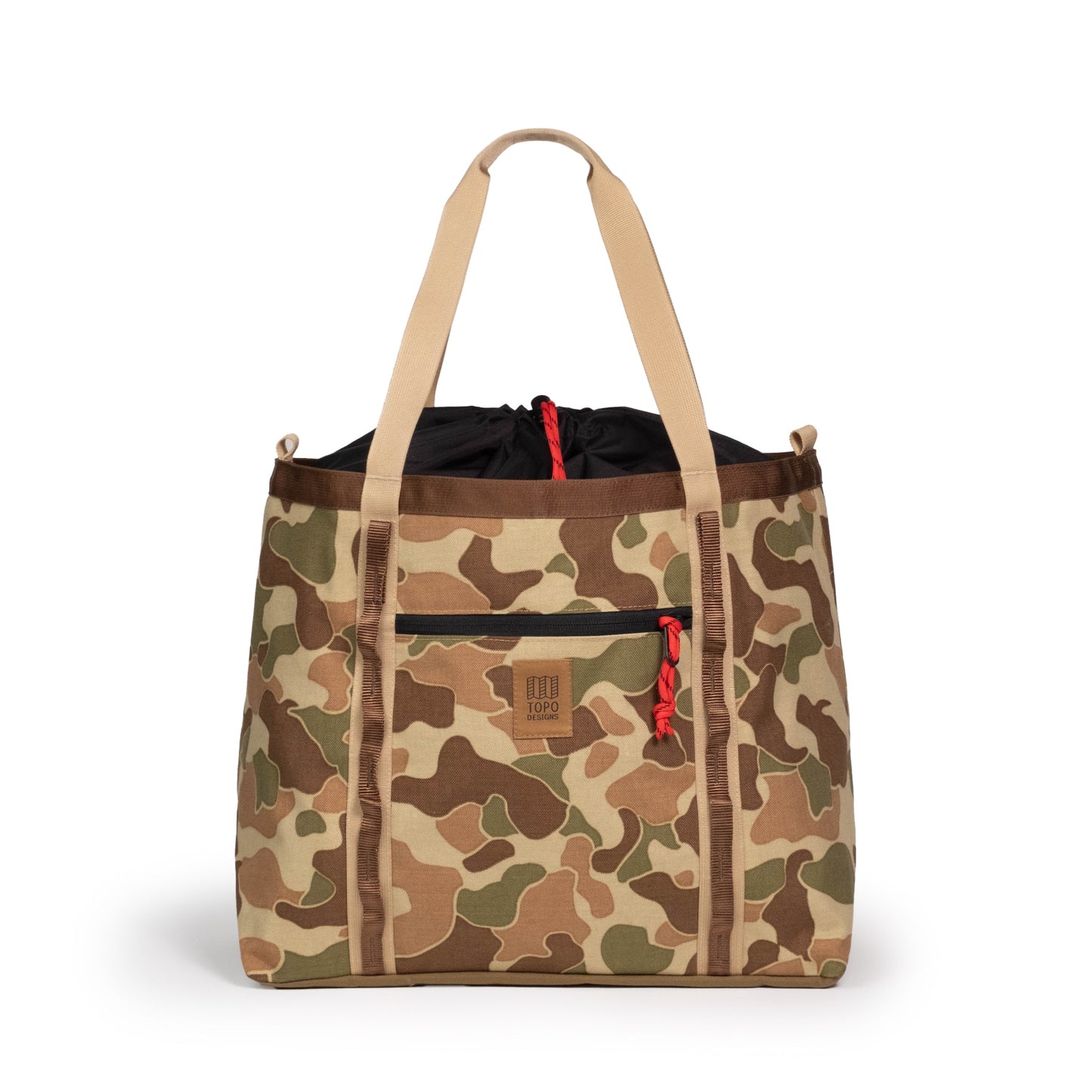 Front View of Topo Designs Mountain Utility Tote in "Duck Camo"