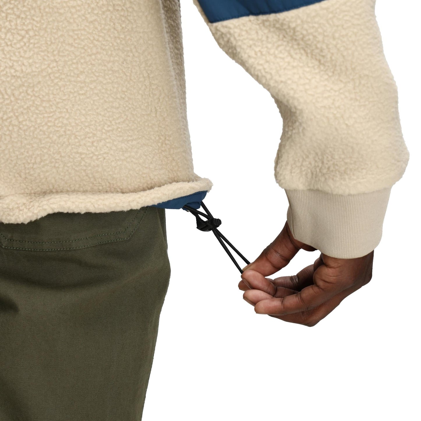 General Detail shot of Topo Designs Summit Rise Full Zip Jacket - Men's in "Oatmeal / Pond Blue"