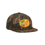 Front quarter shot of Topo Designs x CCH x Pine Printshop Rope Cap in "Mossy Oak Greenleaf"