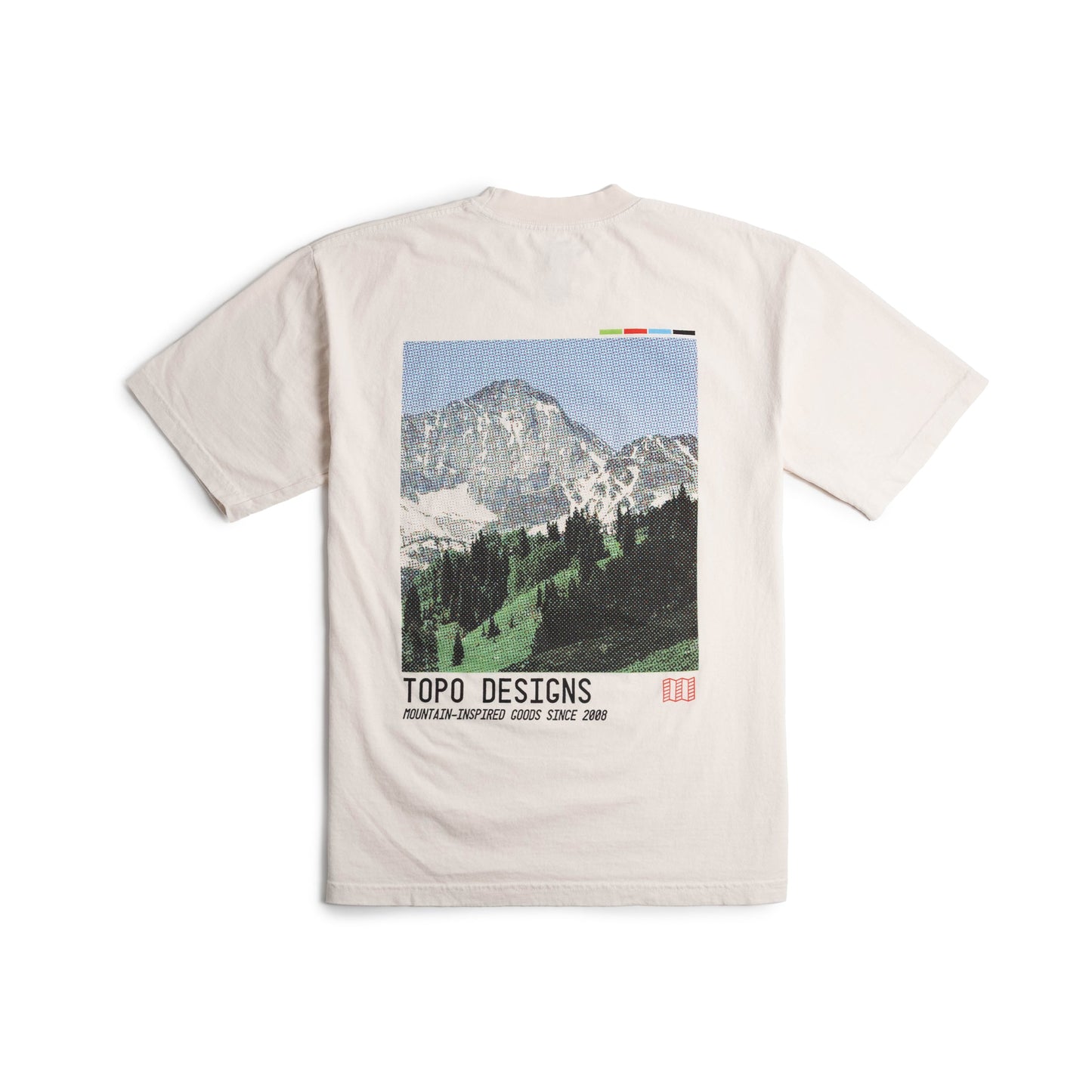 General shot of the back side of Topo Designs x Pine Printshop Halftone Tee