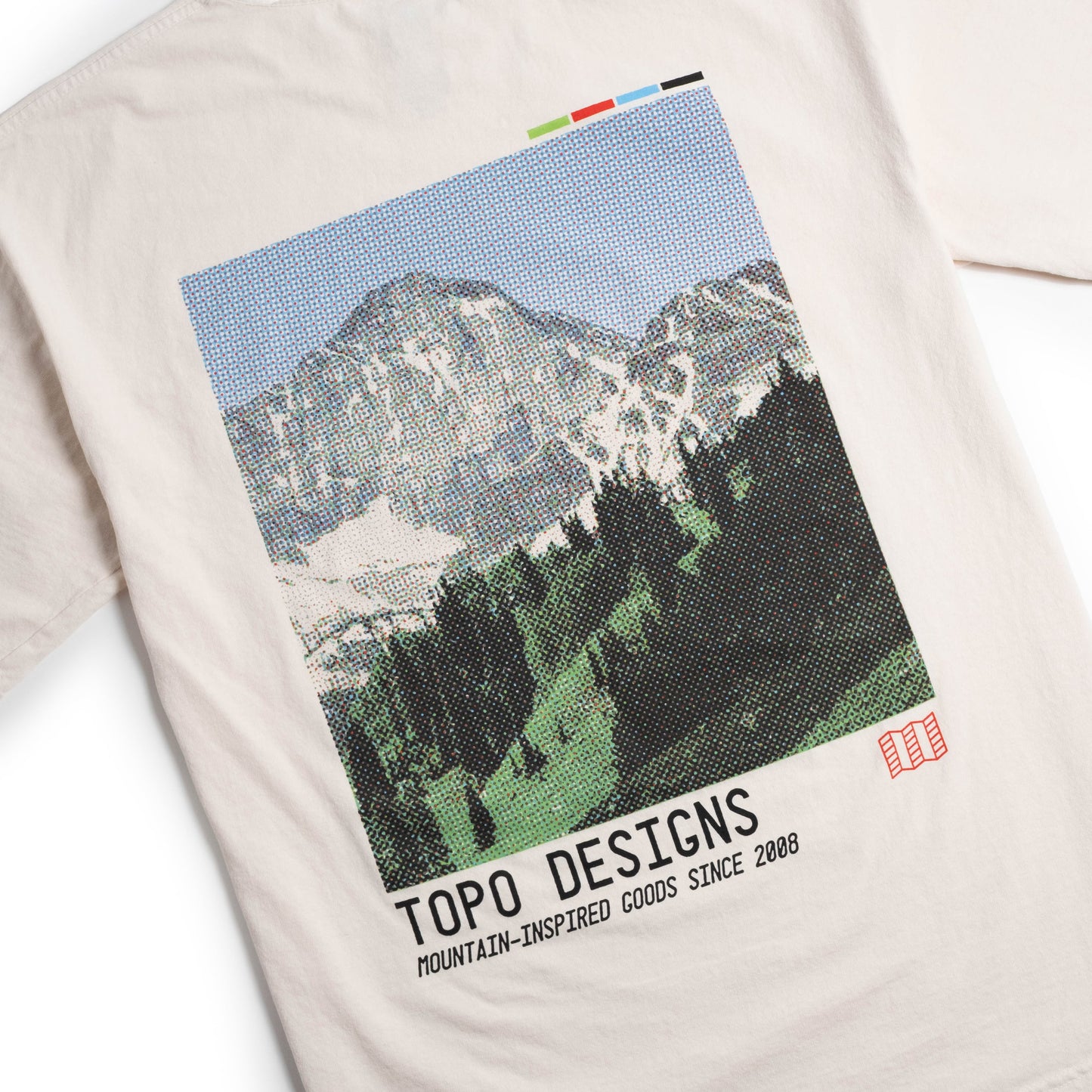 General shot of the back side of Topo Designs x Pine Printshop Halftone Tee
