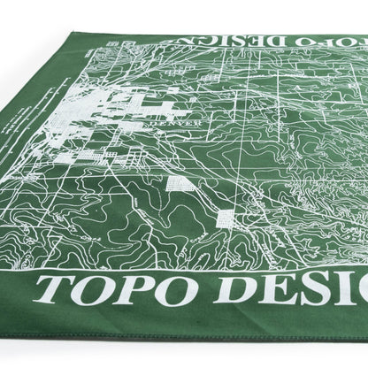 Topo Designs x Pine Printshop Bandana in "Denver Forest" flat lay detail