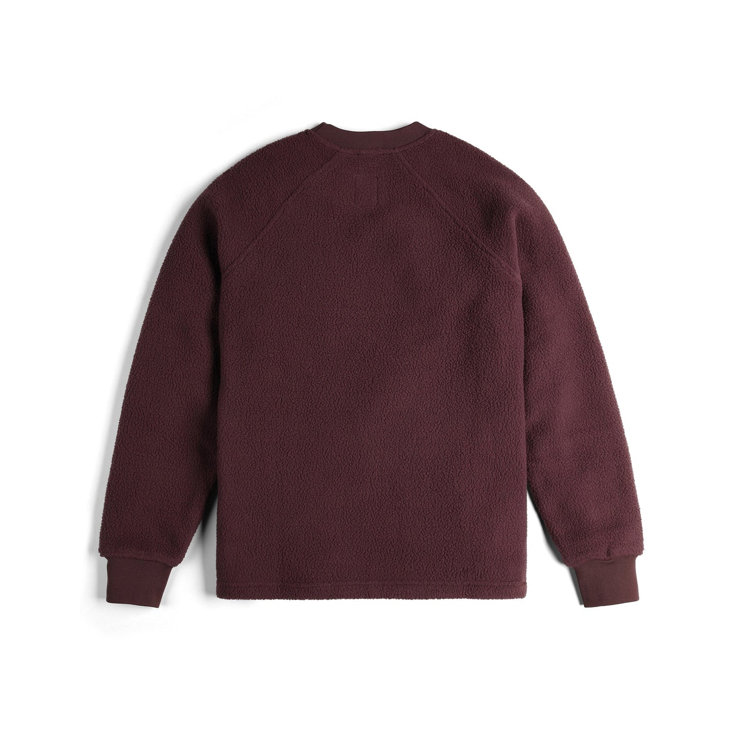 Back View of Topo Designs Mountain Fleece Crewneck - Unisex in "Huckleberry"