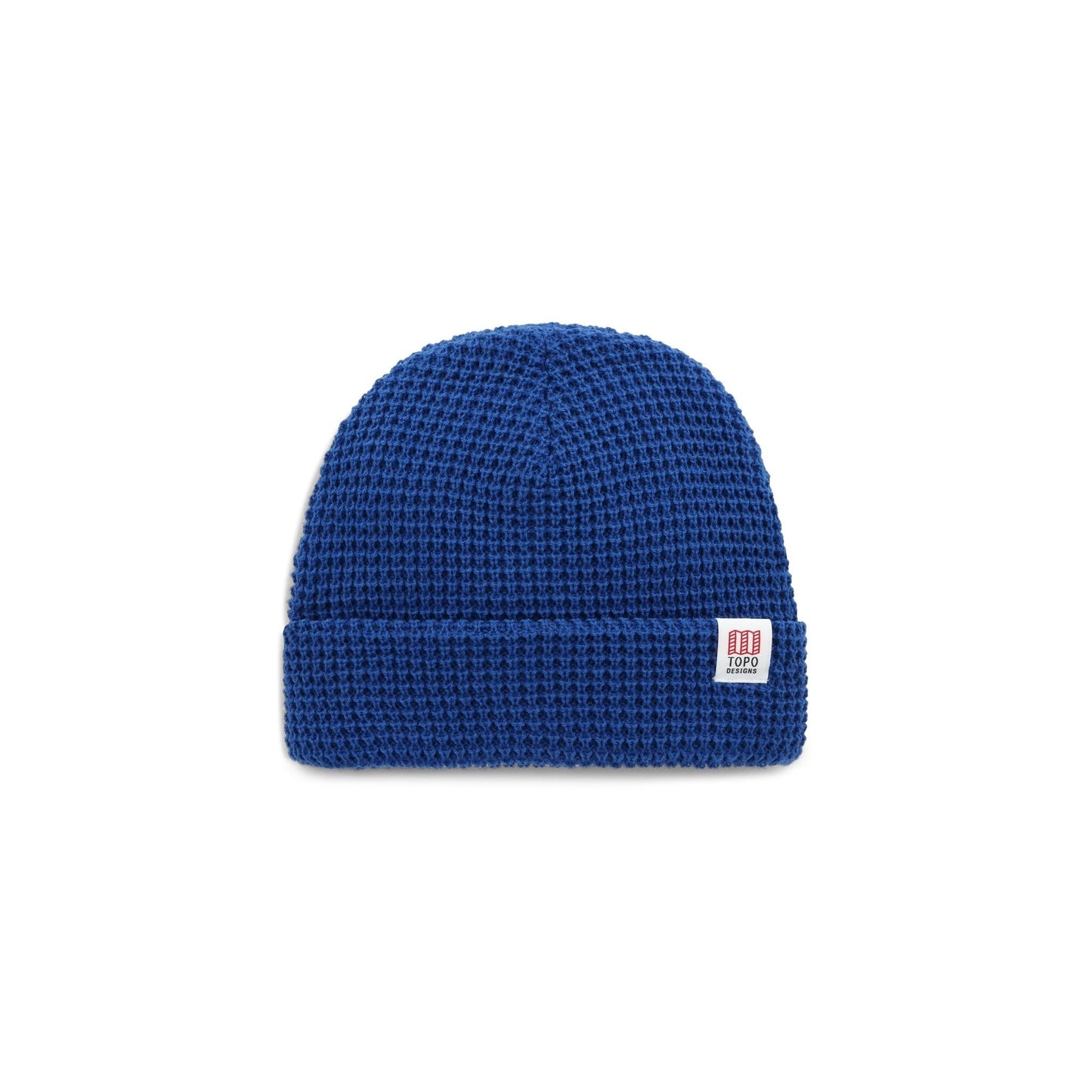 Front View of Topo Designs Waffle Knit Beanie in "Cobalt"