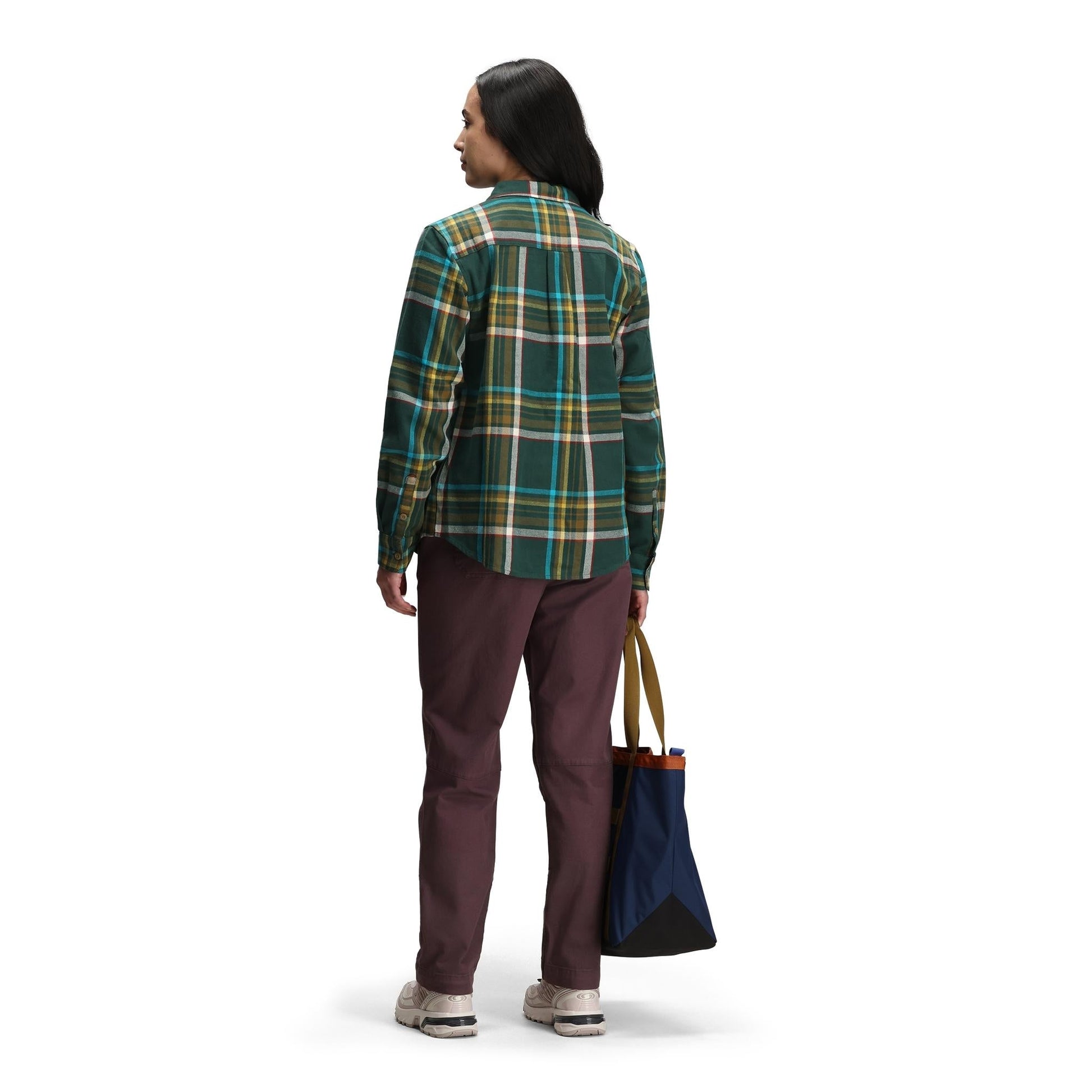 General back model shot of Topo Designs Dirt Pants Classic - Women's in "Huckleberry"