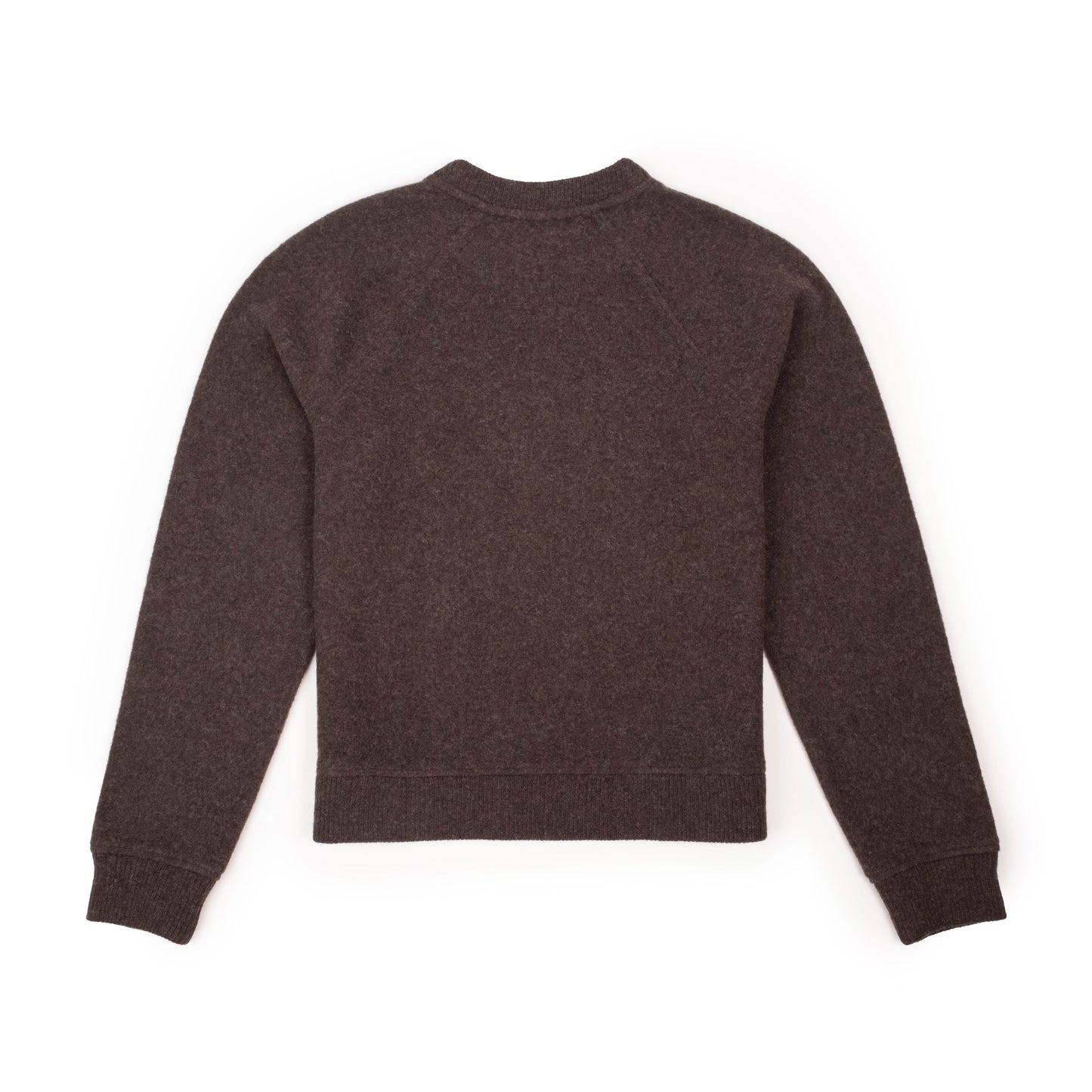 Back View of Topo Designs Global Wool Sweater - Women's in "Chocolate"