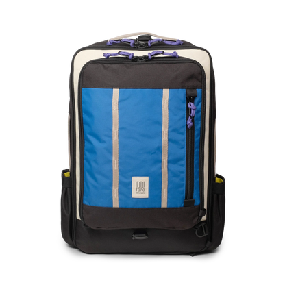 Topo Designs Global Travel Bag 30L Durable Carry On Convertible Laptop Travel Backpack in "Classic Blue / Bone White".