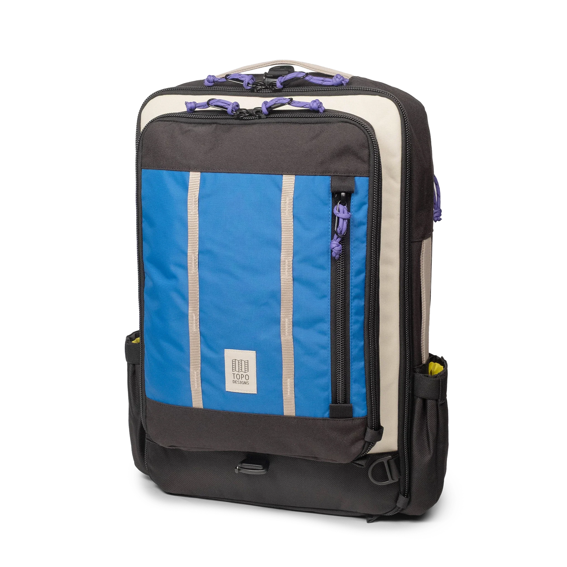 Topo Designs Global Travel Bag 30L Durable Carry On Convertible Laptop Travel Backpack in "Classic Blue / Bone White".