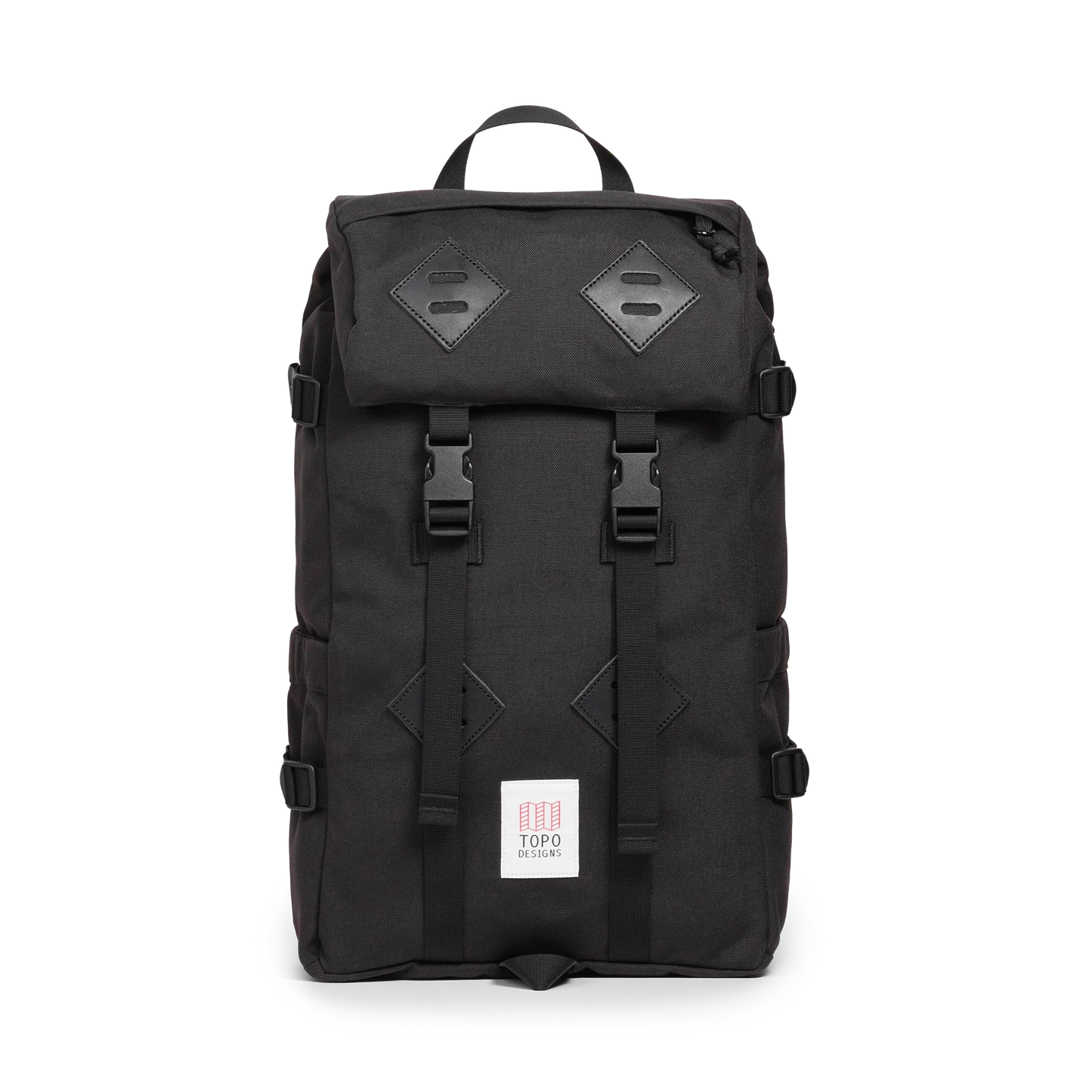 Front view of Topo Designs Klettersack Classic vintage-inspired rucksack backpack in "Black".