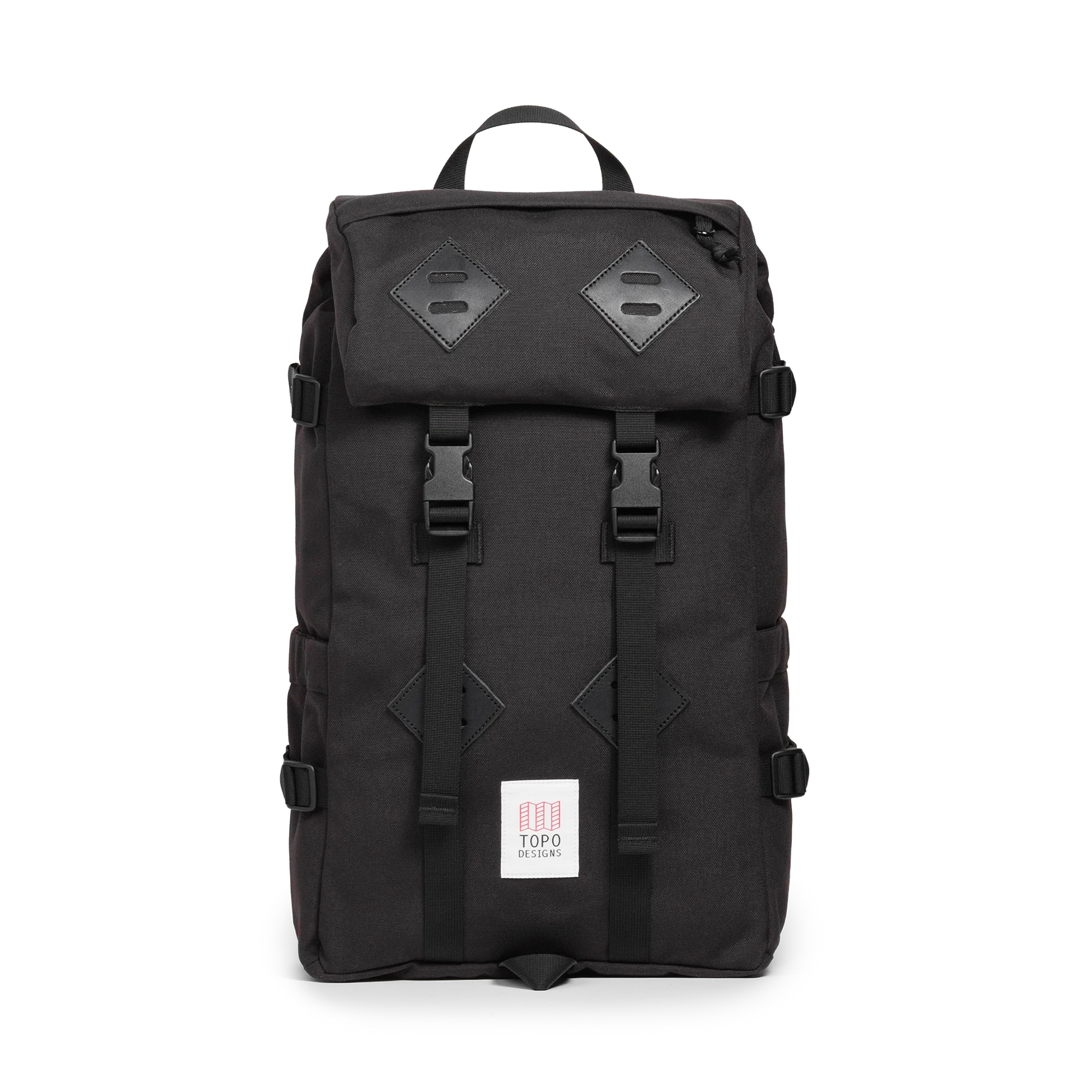 Front view of Topo Designs Klettersack Classic vintage-inspired rucksack backpack in "Black".