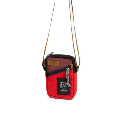 Front View of Topo Designs Mini Shoulder Bag in "Maroon / Salsa"