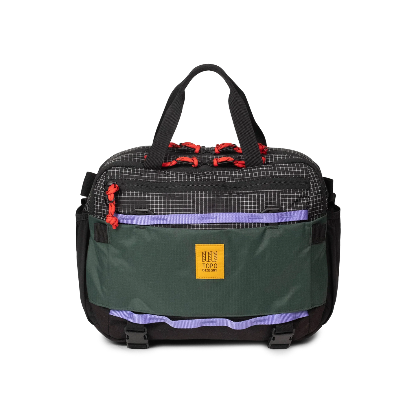 Front View of Topo Designs Mountain Cross Bag in "Grid / Very Peri"