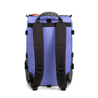 Back View of Topo Designs Rover Pack Classic in "Very Peri / Forest"