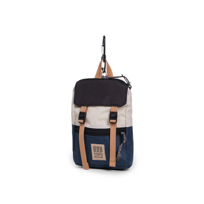 Front View of Topo Designs Rover Pack Micro in "Bone White / Pond Blue"