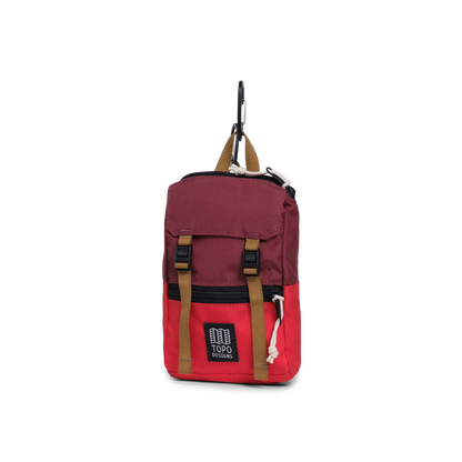 Front View of Topo Designs Rover Pack Micro in "Maroon / Salsa"
