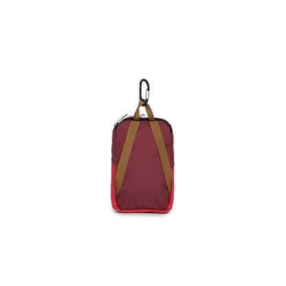 Back View of Topo Designs Rover Pack Micro in "Maroon / Salsa"