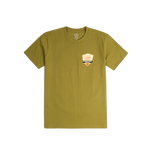 Front shot of Topo Designs x CCH x Pine Printshop Golden Trout Tee in "Moss"