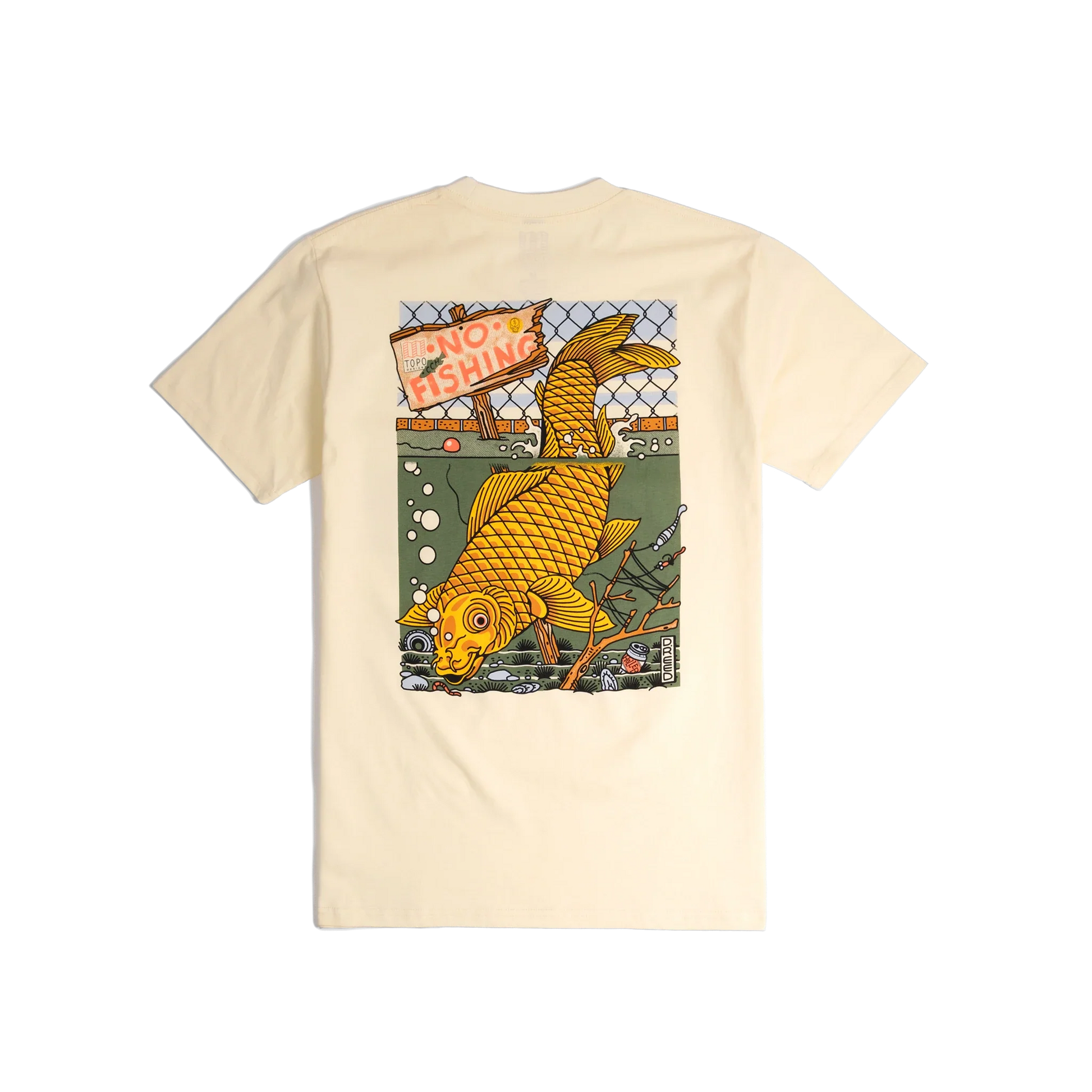 Back shot of Topo Designs x CCH x Pine Printshop Urban Angler Tee in "Butter"