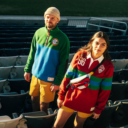 General lifestyle shot of Topo Designs x Colorado Rapids Mountain Rugby Shirt