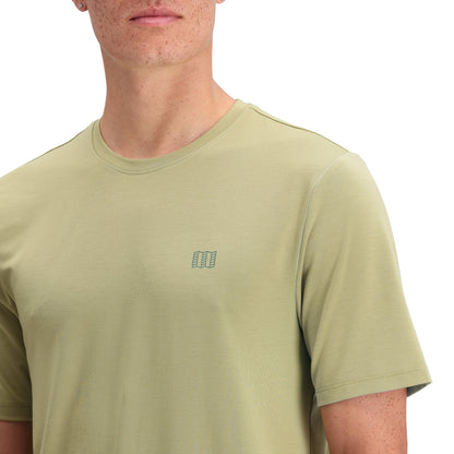 Detail shot of Topo Designs Global Tek Crew Ss - Men's in "Moss"