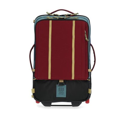 Front View of Topo Designs Global Travel Bag Roller in "Dark Denim / Burgundy"