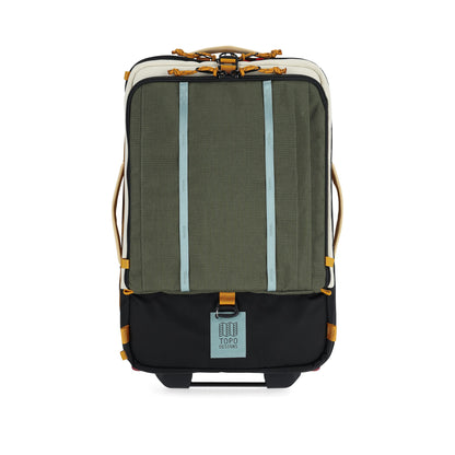 Front View of Topo Designs Global Travel Bag Roller in "Bone White / Olive"