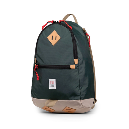 Quarter view of Topo Designs Classic Teardrop Backpack in "Forest"