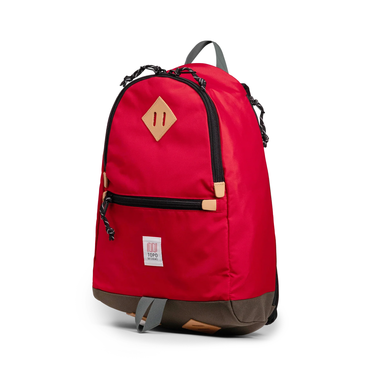 Quarter view of Topo Designs Classic Teardrop Backpack in "Salsa"
