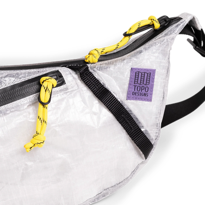 Front zipper detail image of Dyneema® Moonlight Crossbody in "White"