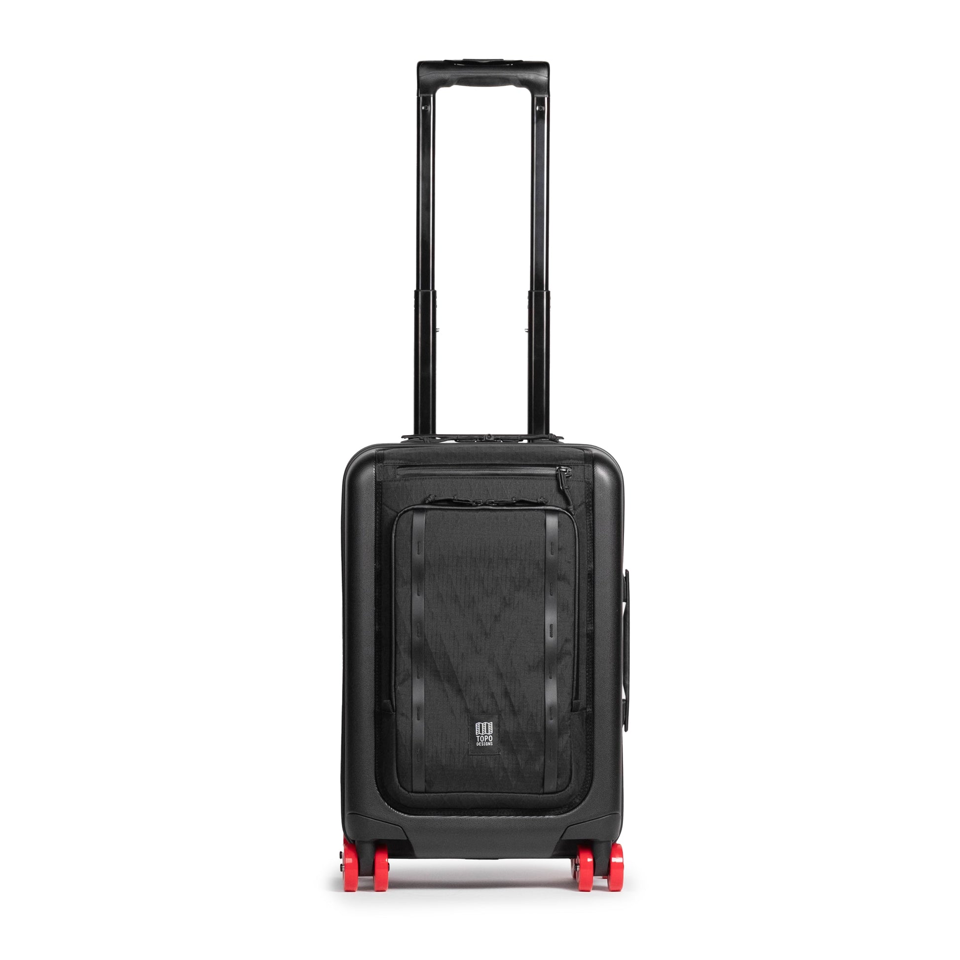 Front shot of Topo Designs Global Pro Travel Roller Bag in "Black"
