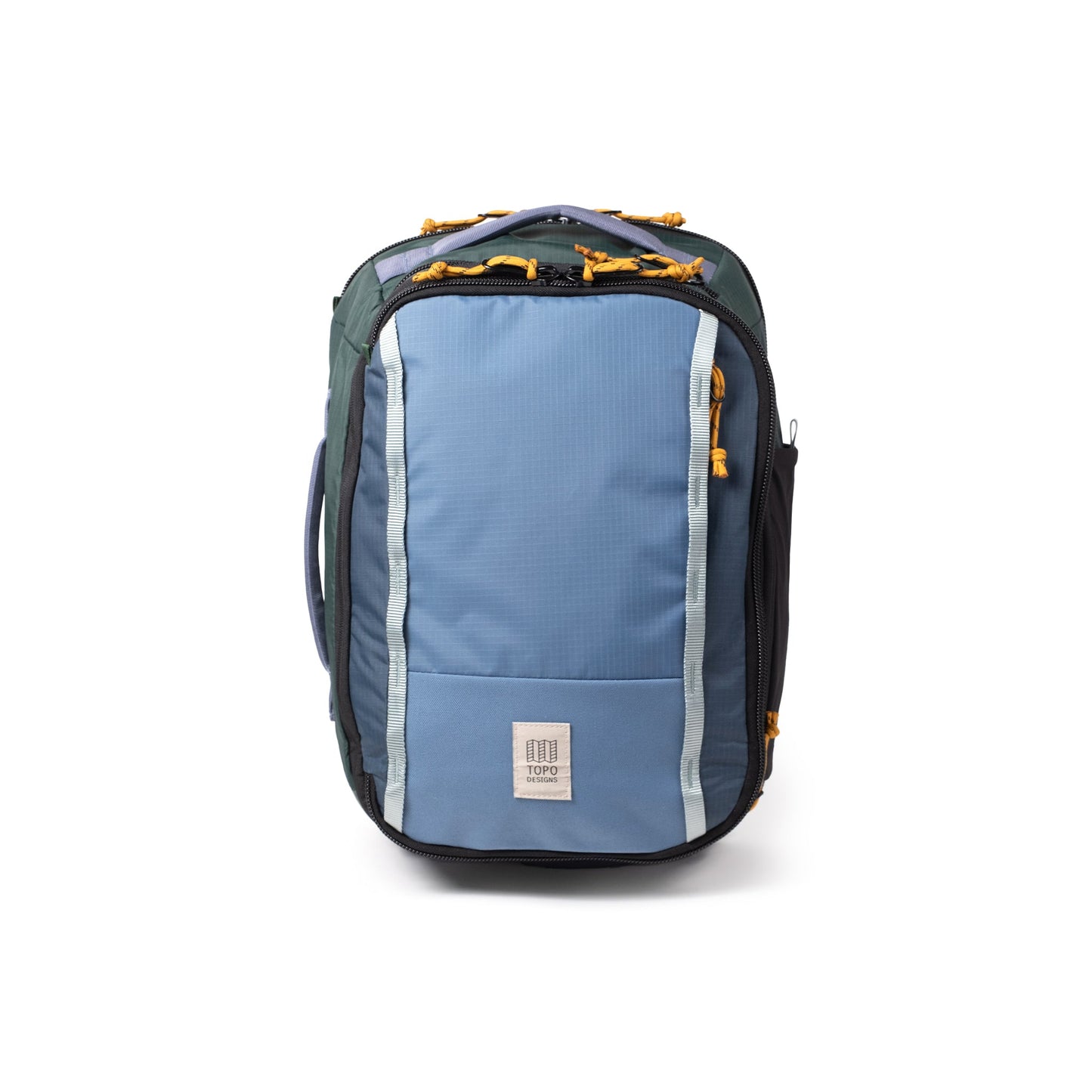 Front View of Topo Designs Global Travel Backpack in "Stone Blue / Forest"