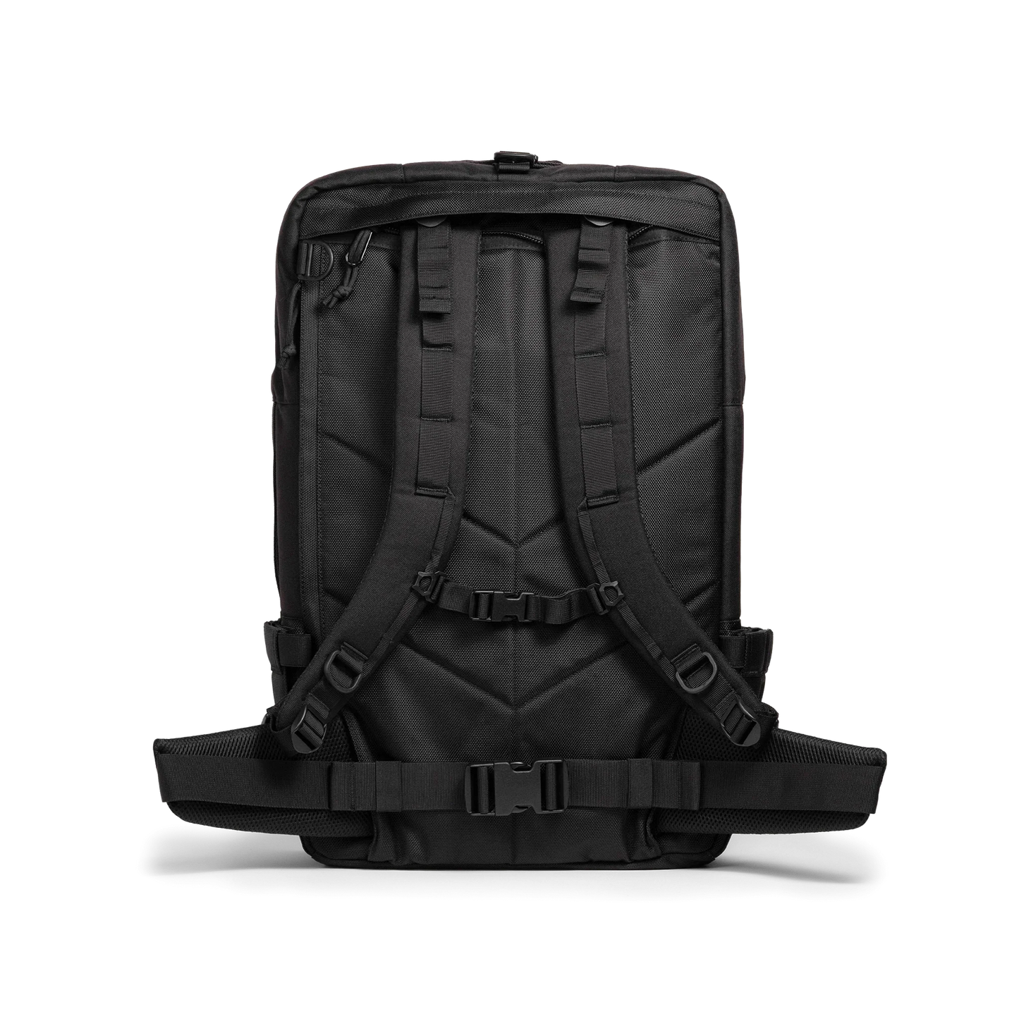 Back view of Topo Designs Global Travel Bag 40L in "Black / Black"