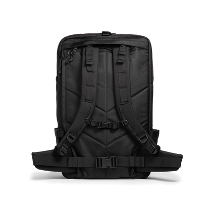 Back view of Topo Designs Global Travel Bag 40L in "Black / Black"