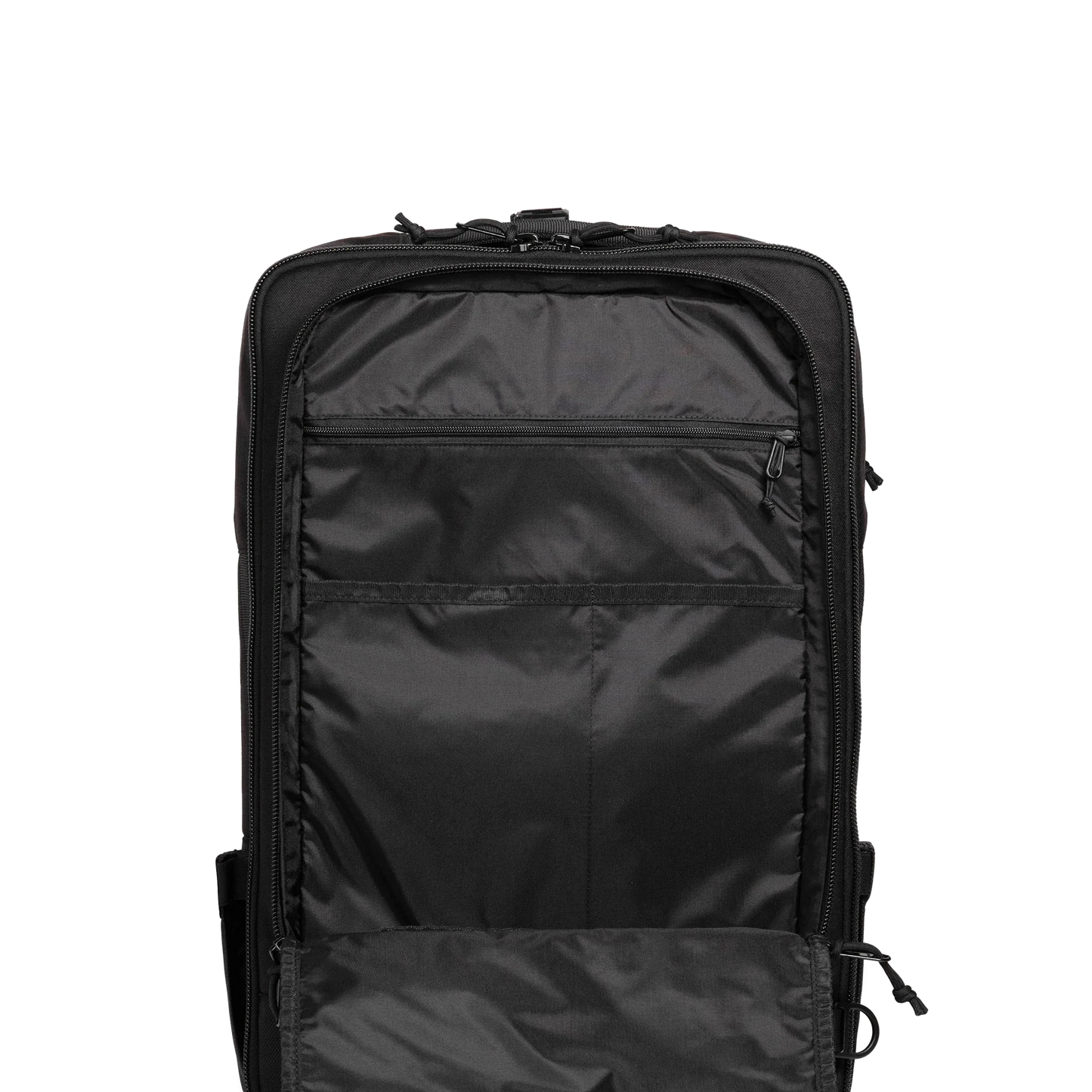 General interior shot of Topo Designs Global Travel Bag 40L in "Black / Black"
