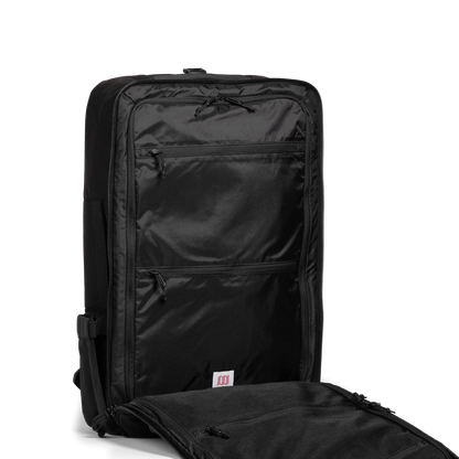 General interior shot of Topo Designs Global Travel Bag 40L in "Black / Black"