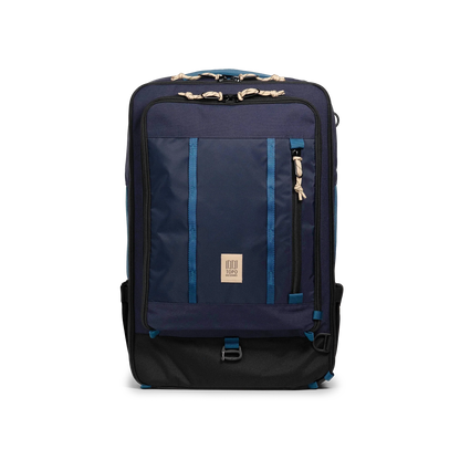 Front view of Topo Designs Global Travel Bag 40L in "Navy / Sahara"