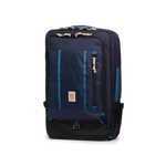 Front quarter view of Topo Designs Global Travel Bag 40L in "Navy / Sahara"