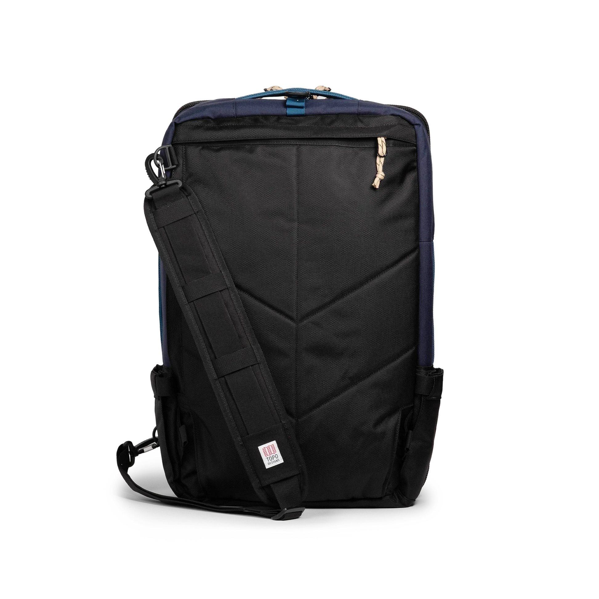 Back view of Topo Designs Global Travel Bag 40L in "Navy / Sahara"