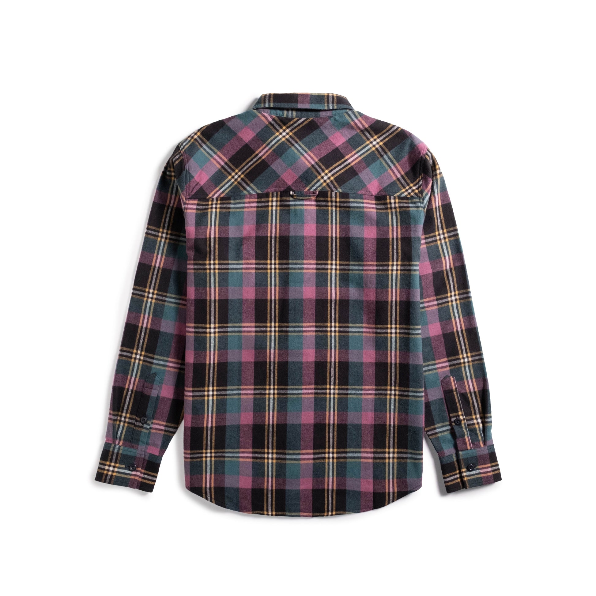 Back shot of Topo Designs Mountain Shirt Lightweight - Men's in "Black / Goldenrod Multi"