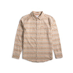 Front shot of Topo Designs Mountain Shirt Lightweight - Men's in "Bone White Sunset Stripe"