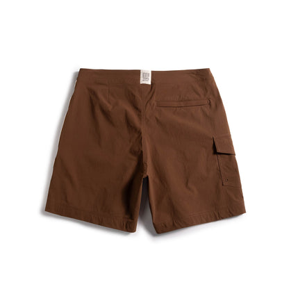 Back white background flat lay image of Topo Designs Mountain Wave Short - Men's in "Desert Palm"