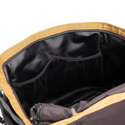 General detail shot of Topo Designs Mountain Gear Bag in "Black / Neutral" showing interior pockets.