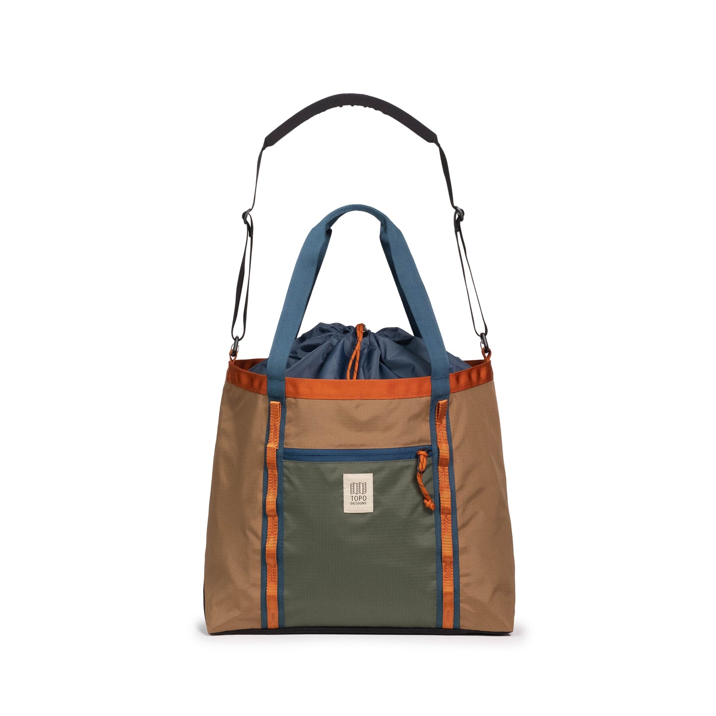 Front View of Topo Designs Mountain Utility Tote in "Olive / Dark Khaki"